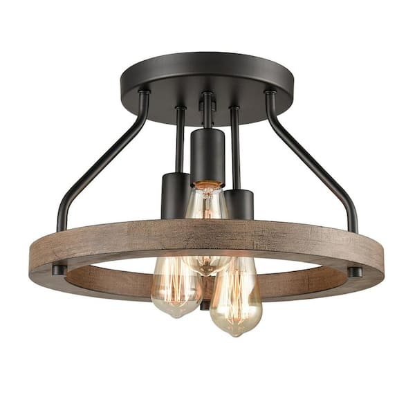 CLAXY 16.93 in. 3-Light Black Flush Mount with No Glass Shade and No Light Bulb Type Included (1-Pack)