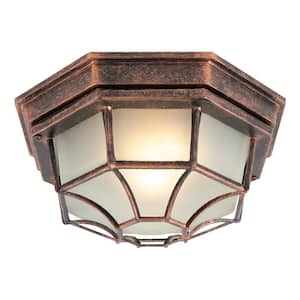 11.42 in. 1-Light Rust Color Brown Classic Octagonal Flush Mount Ceiling Light with Glass Shade and No Bulbs Included