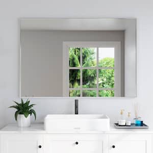 48 in. W x 32 in. H Rectangular Aluminum Framed Wall Bathroom Vanity Mirror in Brushed Sliver