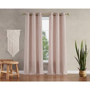 Groovy Textured Blush Pink Polyester Blackout Grommet Tiebacks Curtain - 38 in. W x 96 in. L (2-Panels and 2-Tiebacks)