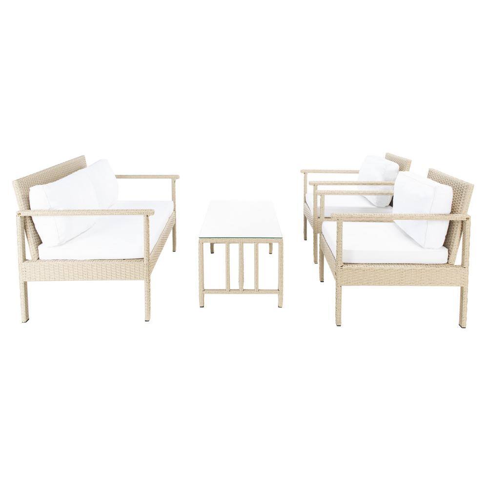 Beige Wicker 4-Piece Outdoor Living Set with Cushions