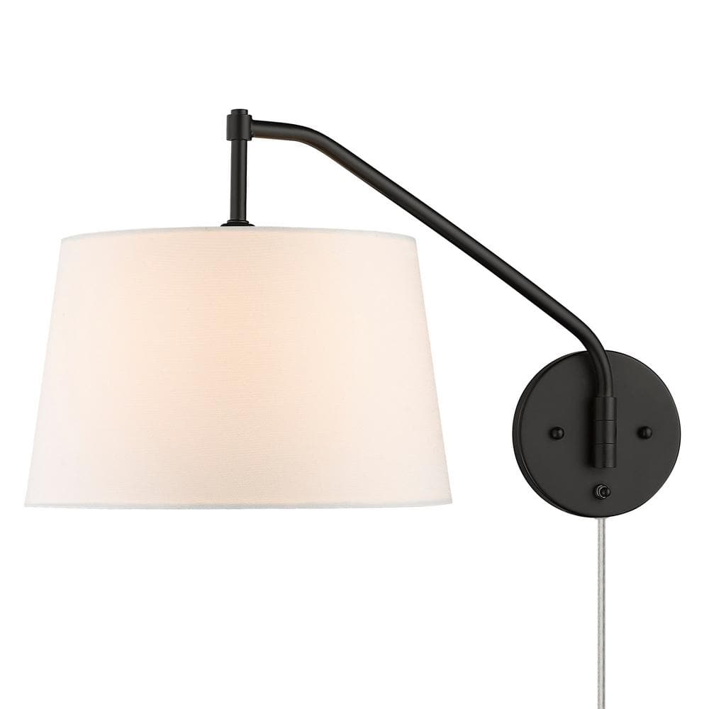 Matte Black Adjustable Swing Arm Sconce with White Shade