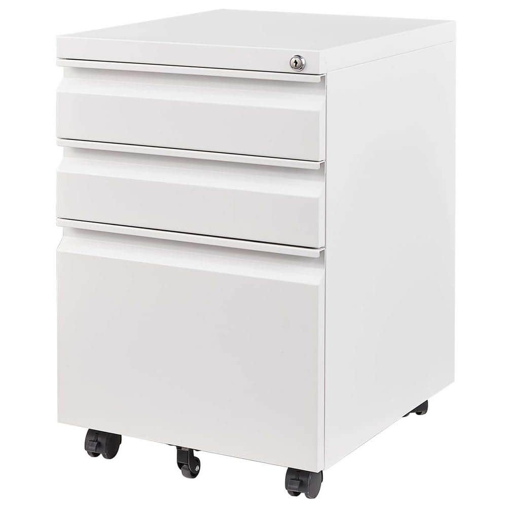 17.32 in. W. x 14.69 in. D x 23.62 in. H White Mobile Linen Cabinet with 3-