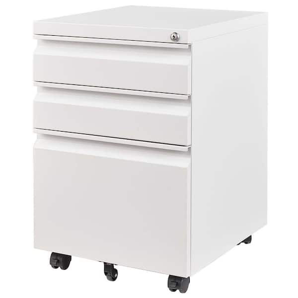 Unbranded 17.32 in. W. x 14.69 in. D x 23.62 in. H White Mobile Linen Cabinet with 3-Drawers and 5-Wheels