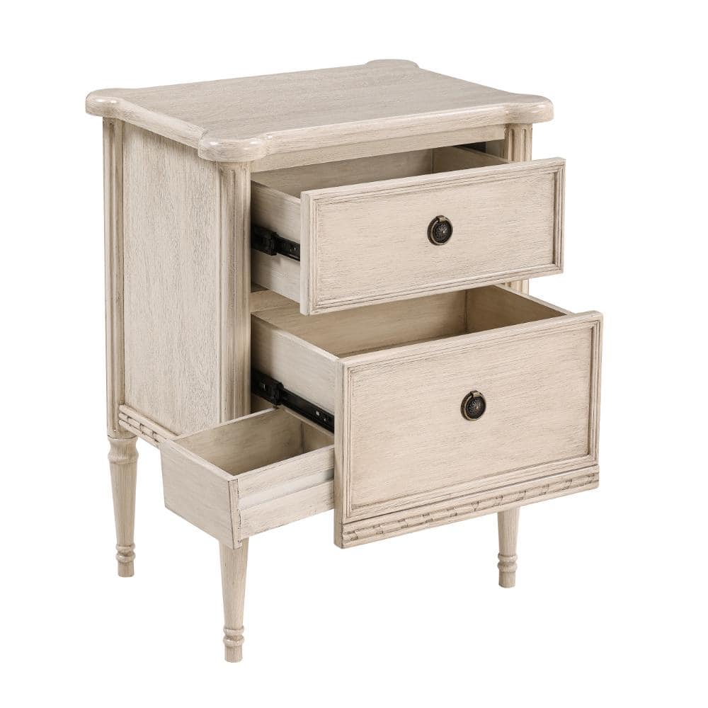 Farmhouse Cream White 2 Drawer 20.08 in. W Nightstand with Hidden Drawer