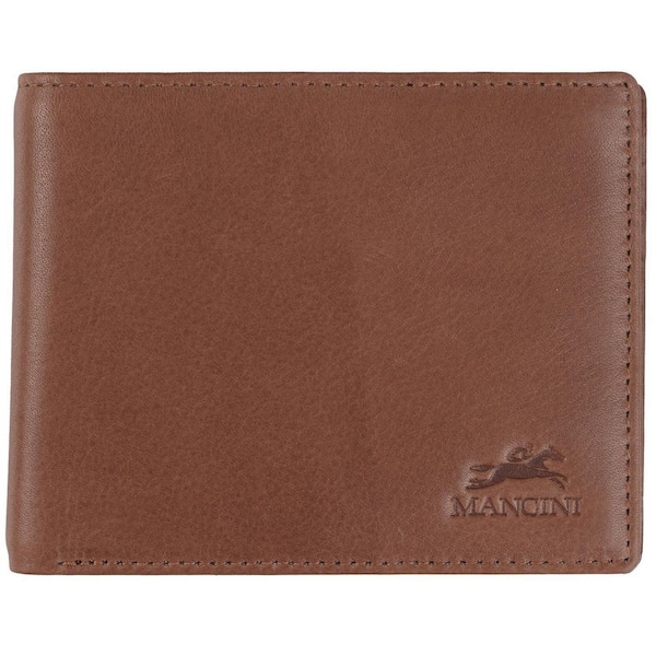 MANCINI Bellagio Collection Brown Leather Center Wing RFID Wallet