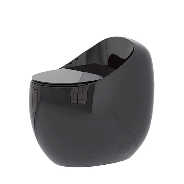 American Design 12 in. 1-Piece 1.28 GPF Single Flush Egg Shape Elongated Toilet in Gloss Black Seat Included