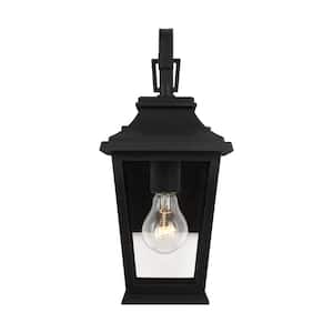 Warren Mini 6.5 in. W 1-Light Textured Black Outdoor Wall Mount Lantern with Clear Glass Panels
