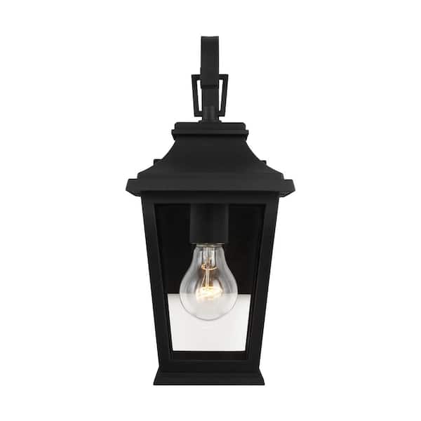 Generation Lighting Warren Mini 6.5 in. W 1-Light Textured Black Outdoor Wall Mount Lantern with Clear Glass Panels