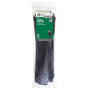 11in Standard 50lb Tensile Strength UL 21S Rated Cable Zip Ties 100 Pack UV (Black)