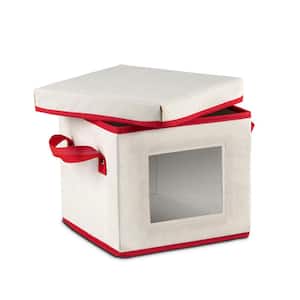 11.5 Qt. Ivory and Red Non-Woven Soup Plate Storage Box with Lid and Window