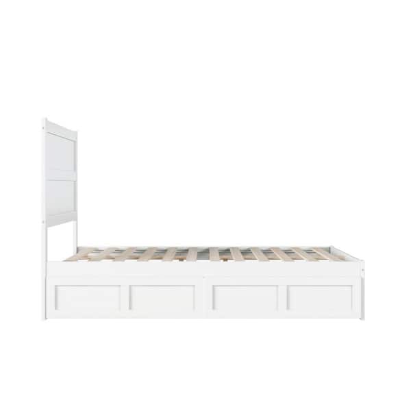 NoHo White Full Solid Wood Storage Platform Bed with 2 Drawers