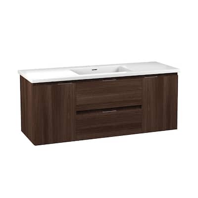 Conques 48 in. W x 18 in. D x 20 in. H Bathroom Vanity Side Cabinet in Dark Brown with White Marble Top and White Basin