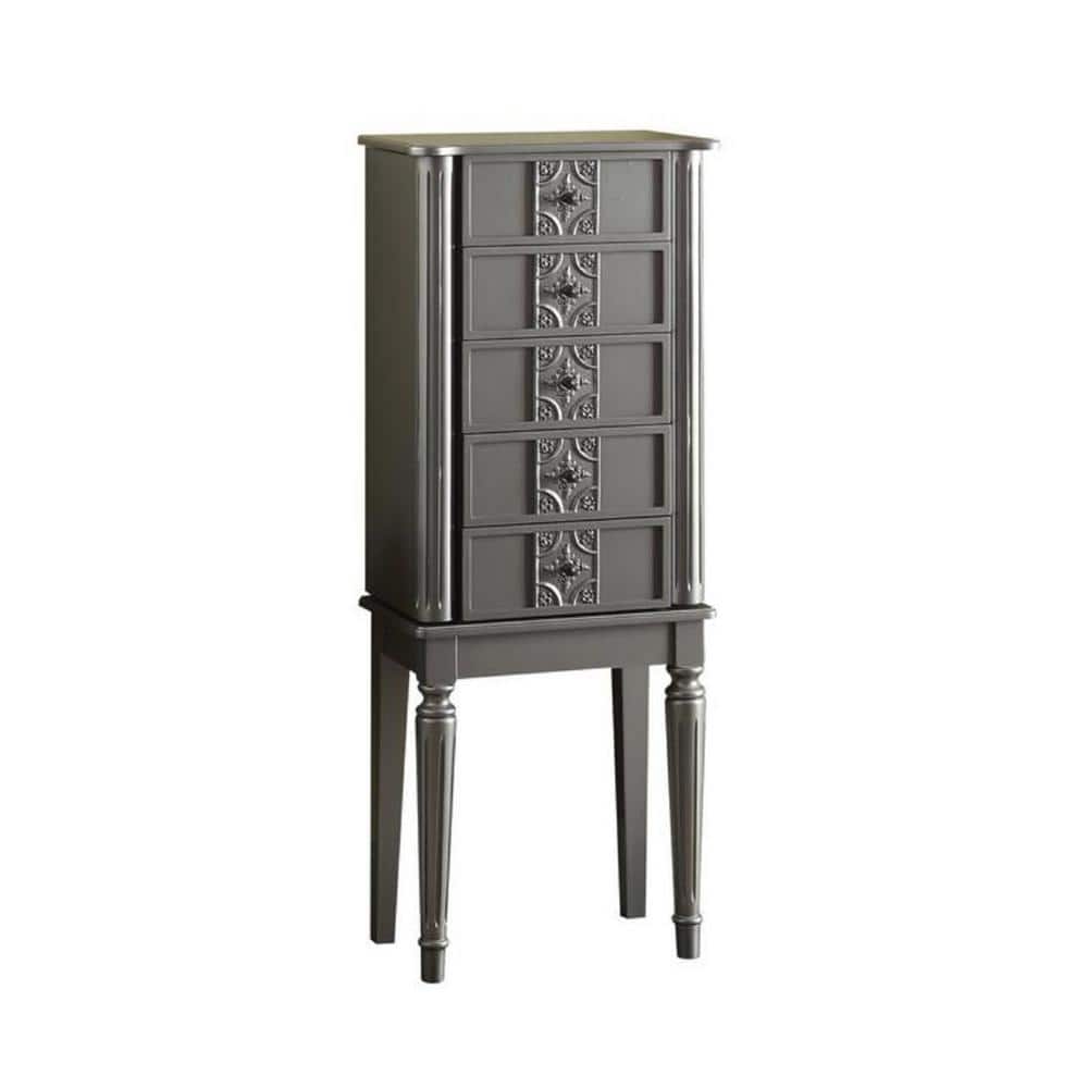 Classic Vintage Rectangular Silver gray Double Side Opening Jewelry Armoire