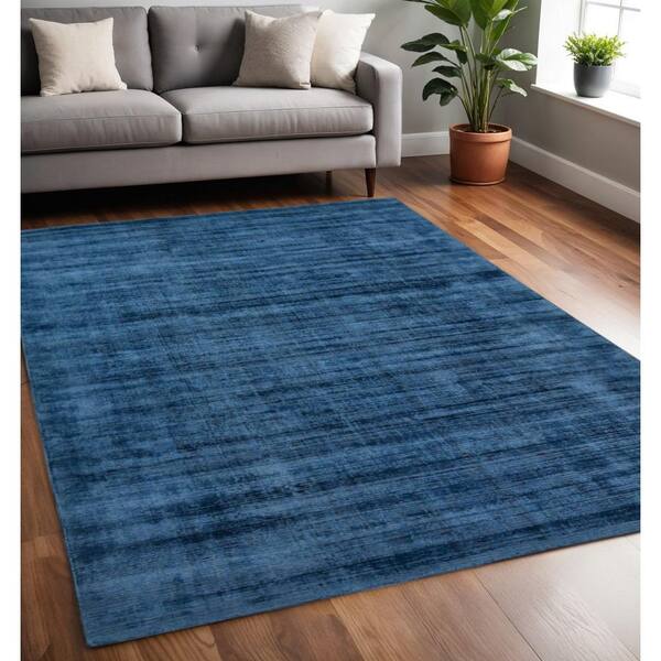 5 ft. x 8 ft. Dark Blue Striped Hand Woven Area Rug