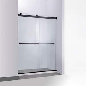 Spezia 56 in. W x 76 in. H Double Sliding Seimi-Frameless Shower Door in Matt Black with Clear Glass