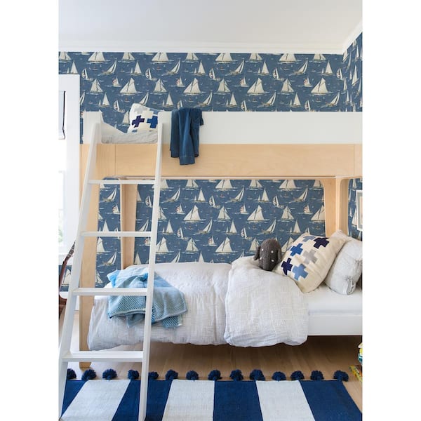 Leeward Navy Sailboat Matte Paper Pre-Pasted Wallpaper