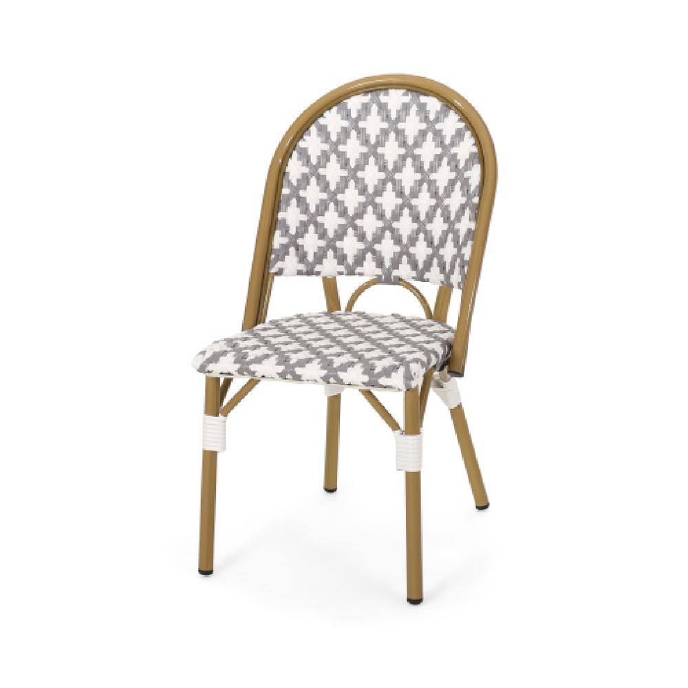 Gray and White Bamboo Print Outdoor Aluminum Bistro Dining Chairs