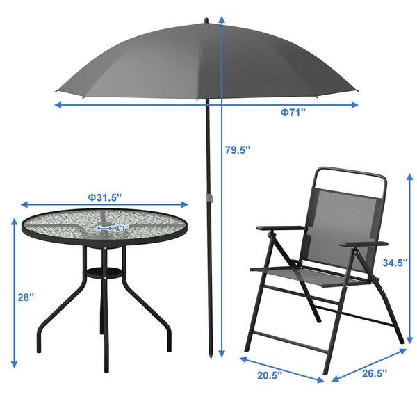 Costway 6 Pcs Patio Garden Set Furniture Umbrella Gray With 4 Folding Chairs Table Off 60 - 6 Piece Patio Garden Set With Table Umbrella And 4 Folding Chairs