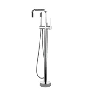 Single-Handle Freestanding Tub Faucet Floor Mount Bathtub Filler with Hand Shower in. Polished Chrome