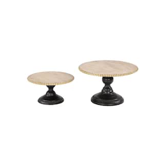 Light Brown Decorative Cake Stand with Black Base (Set of 2)