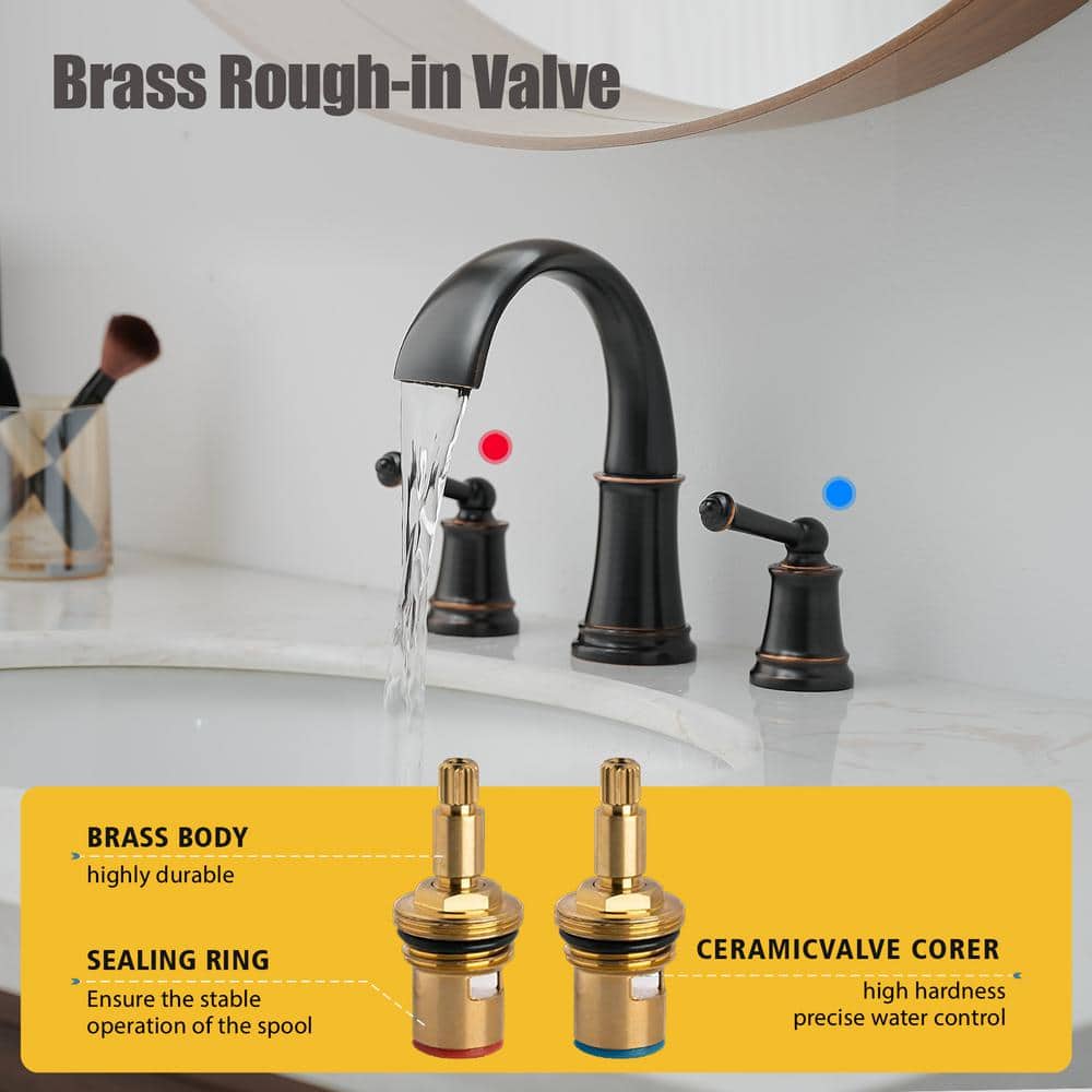 Oil Rubbed Bronze Widespread Bathroom Faucet with Brass Handles