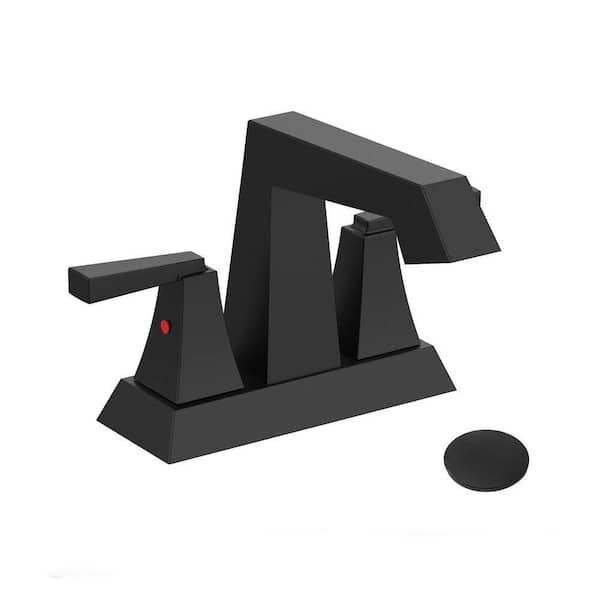 GELE 4 in. Centerset Double Handle Bathroom Faucet with Pop-Up Drain and Supply Lines in ‎Matte Black