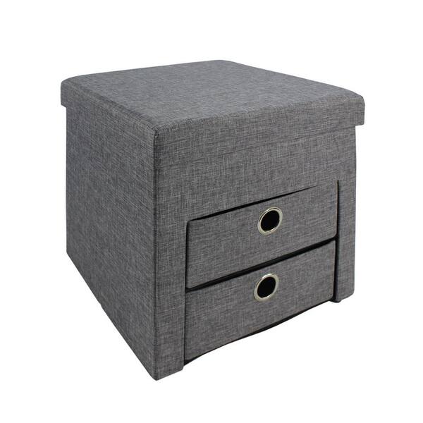Unbranded 15.74 in. W x 15.74 in. H Gray Folding Ottoman with 2-Drawers