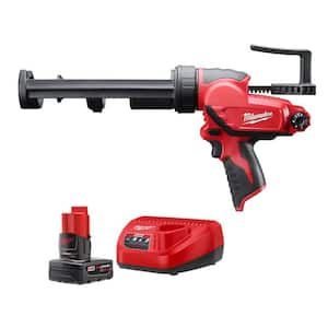 M12 12V Lithium-Ion Cordless 10 oz. Adhesive and Caulk Gun with XC Battery Pack 4.0 Ah and Charger Starter Kit