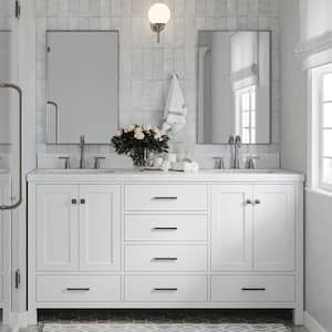 Cambridge 66.25 in. W x 22 in. D x 36 in. H Double Sink Freestanding Bath Vanity in White with Carrara Quartz Top