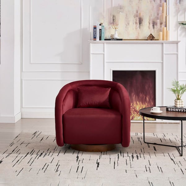 Maximilian Modern Wine Red Velvet Fabric Upholstered Accent Arm Chair with 360° Swivel