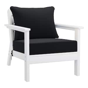 Birchwood Outdoor Patio Deep Seating HDPE Plastic Lounge Chair in White with Black Cushions