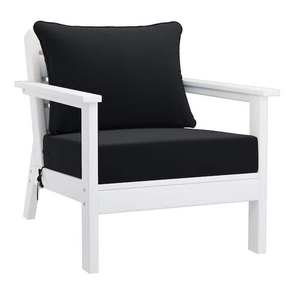WESTIN OUTDOOR Birchwood Outdoor Patio Deep Seating HDPE Plastic Lounge Chair in White with Black Cushions