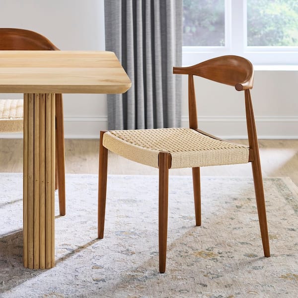 Rexton Light Walnut Wood Armless Dining Chairs with Woven Rattan Seat (Set of 2)