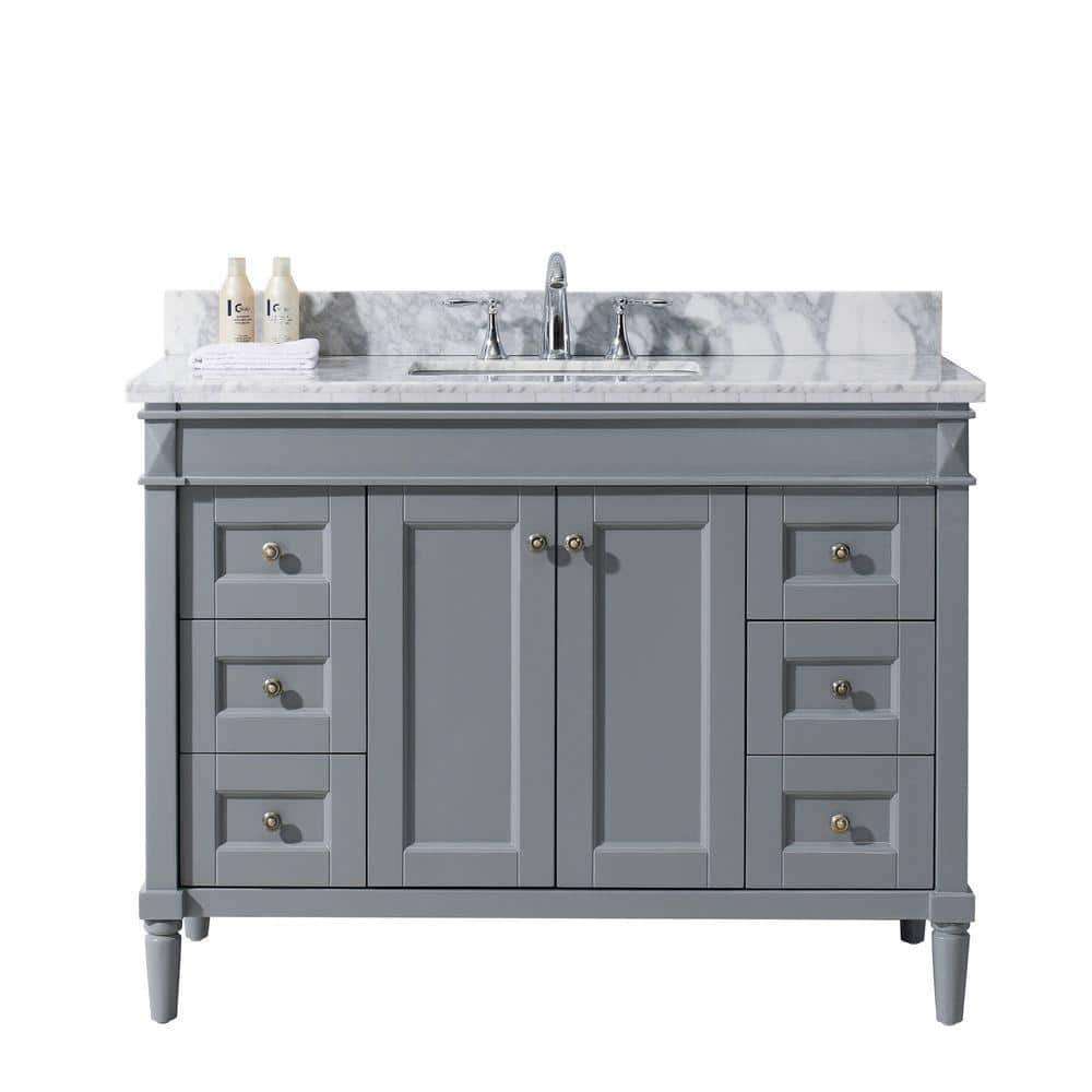 Virtu Usa Tiffany 49 In W Bath Vanity In Gray With Marble Vanity Top In White With Square Basin Es 40048 Wmsq Gr Nm The Home Depot