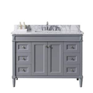 Tiffany 49 in. W Bath Vanity in Gray with Marble Vanity Top in White with Square Basin