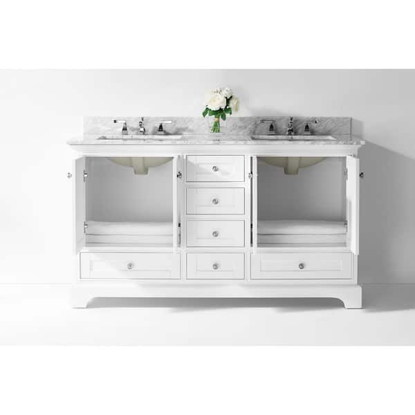 in. Vanity - White White D W Carrara in Vanity Audrey Basin The Marble with 22 Designs 60 VTS-AUDREY-60-W-CW Depot Home White x Ancerre in in. with Top