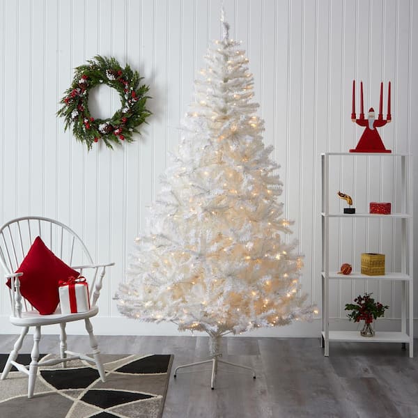 Nearly Natural 7 ft. Pre-Lit White Artificial Christmas Tree 350 Clear LED T1728 - The Home