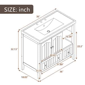 36 in. W x 18 in. D x 32 in. H Solid Wood Frame Single Sink Bath Vanity in Gray with White Ceramic Top Basin