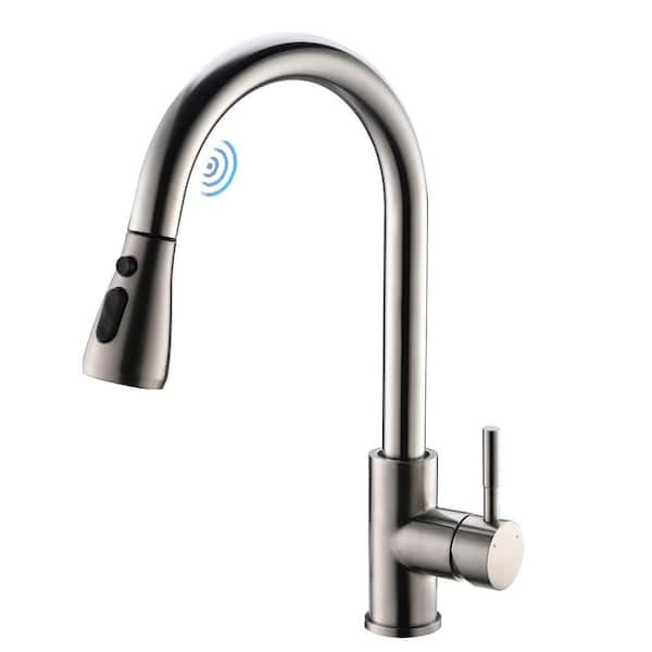Touchless Sensor Single Handle Pull-Down Sprayer Kitchen Faucet in Brushed Nickel