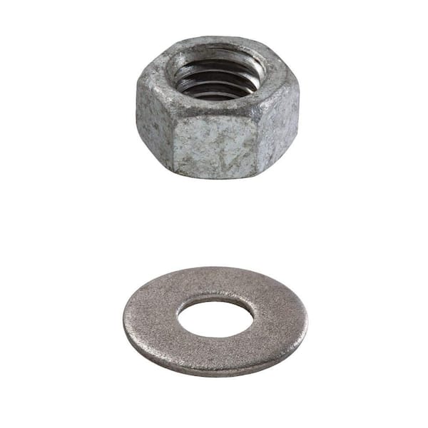 3/8 in.-16 Galvanized Hex Nut (25-Pack) and 3/8 in. Galvanized Flat Washer (25-Piece) Combo