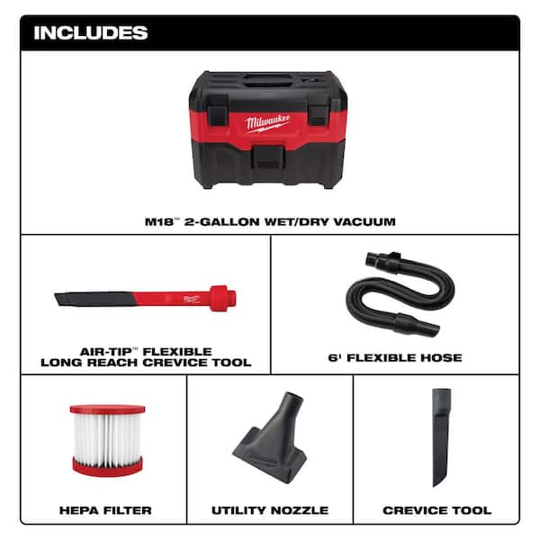 M18 18-Volt 2 Gal. Lithium-Ion Cordless Wet/Dry Vacuum w/AIR-TIP 1-1/4 in. - 2-1/2 in. Flexible Crevice Tool