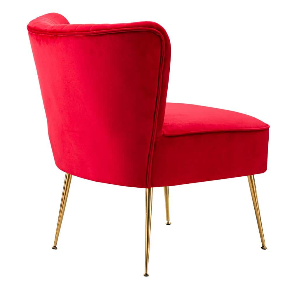 Luxurious Red Velvet 26" Mid-Century Modern Accent Chair
