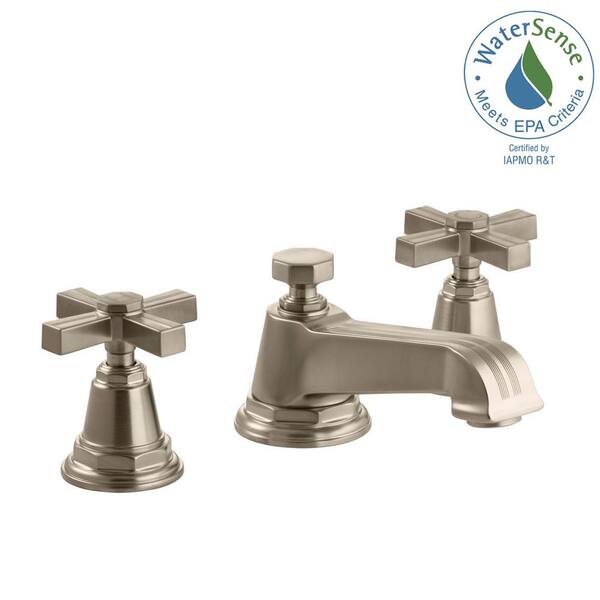 KOHLER Pinstripe Pure 8 in. Widespread 2-Handle Low-Arc Water-Saving Bathroom Faucet in Vibrant Brushed Bronze