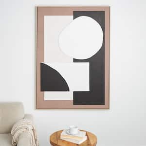 1-Panel Geometric Textured Framed Wall Art Print with Abstract Black and White Shapes and Fabric Backing 57 in. x 41 in.