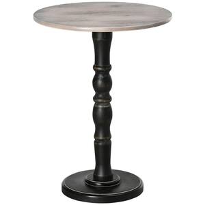 18 in. Black Square Wood S-Shaped End Table with Round Tabletop, Rustic End Table with Solid Wood Leg