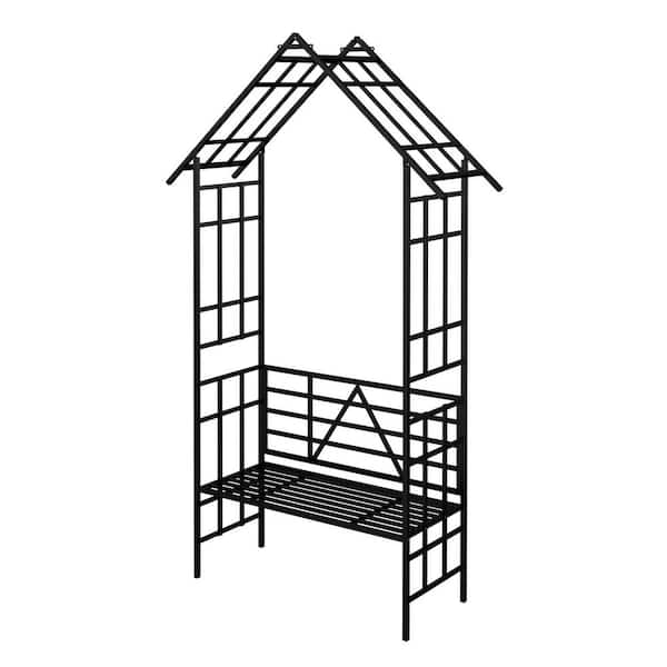 97.24 in. x 44.88 in. Metal Garden Arbor Arch with Bench Turned into Flower Stand
