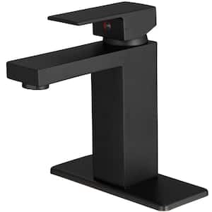 Single-Handle Single-Hole Deck Mount Bathroom Sink Faucet with Deckplate Included in Matte Black
