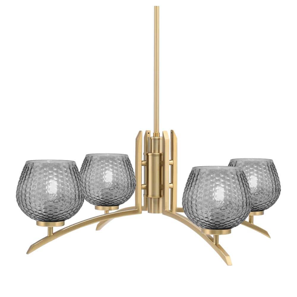 Siena 27.5 in. 4-Light New Age Brass Chandelier with 6 in. Smoke Textured G