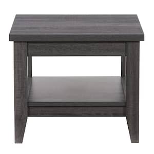 Hollywood 24 in. Dark Grey Square Wood Side Table with Shelf